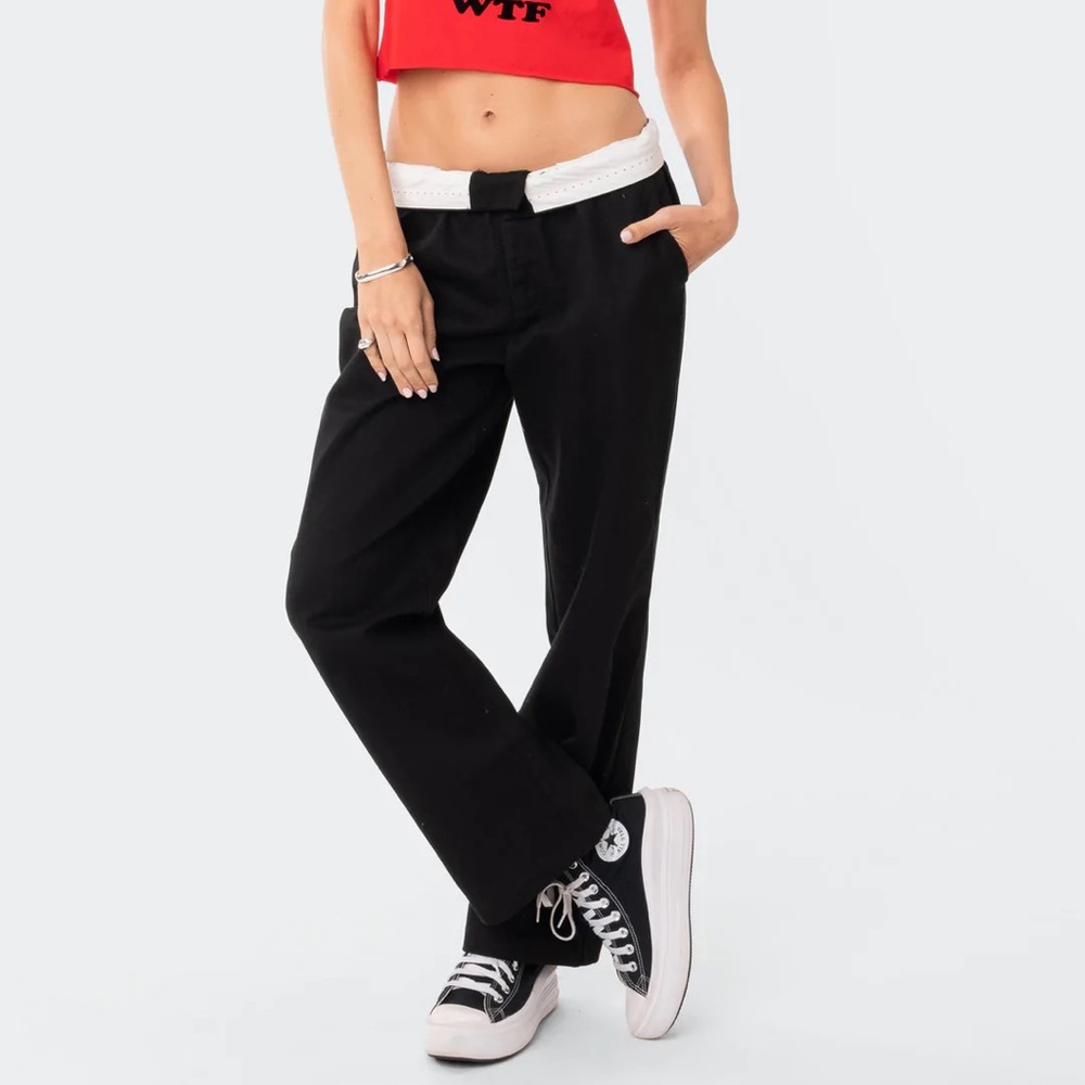 Edikted Folded wide leg chino pants XS black never worn NWT